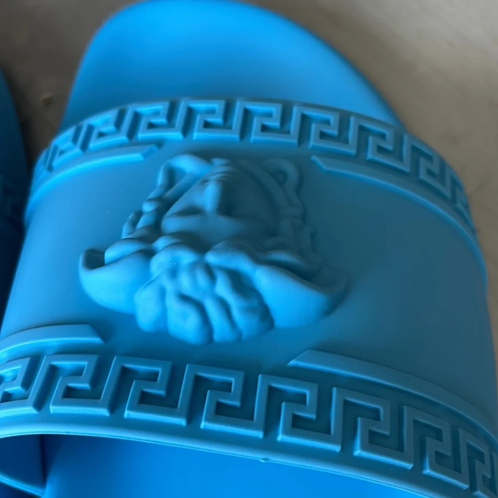 Versace mens sky blue rubber pvc Medusa slides sandals flats sz 42